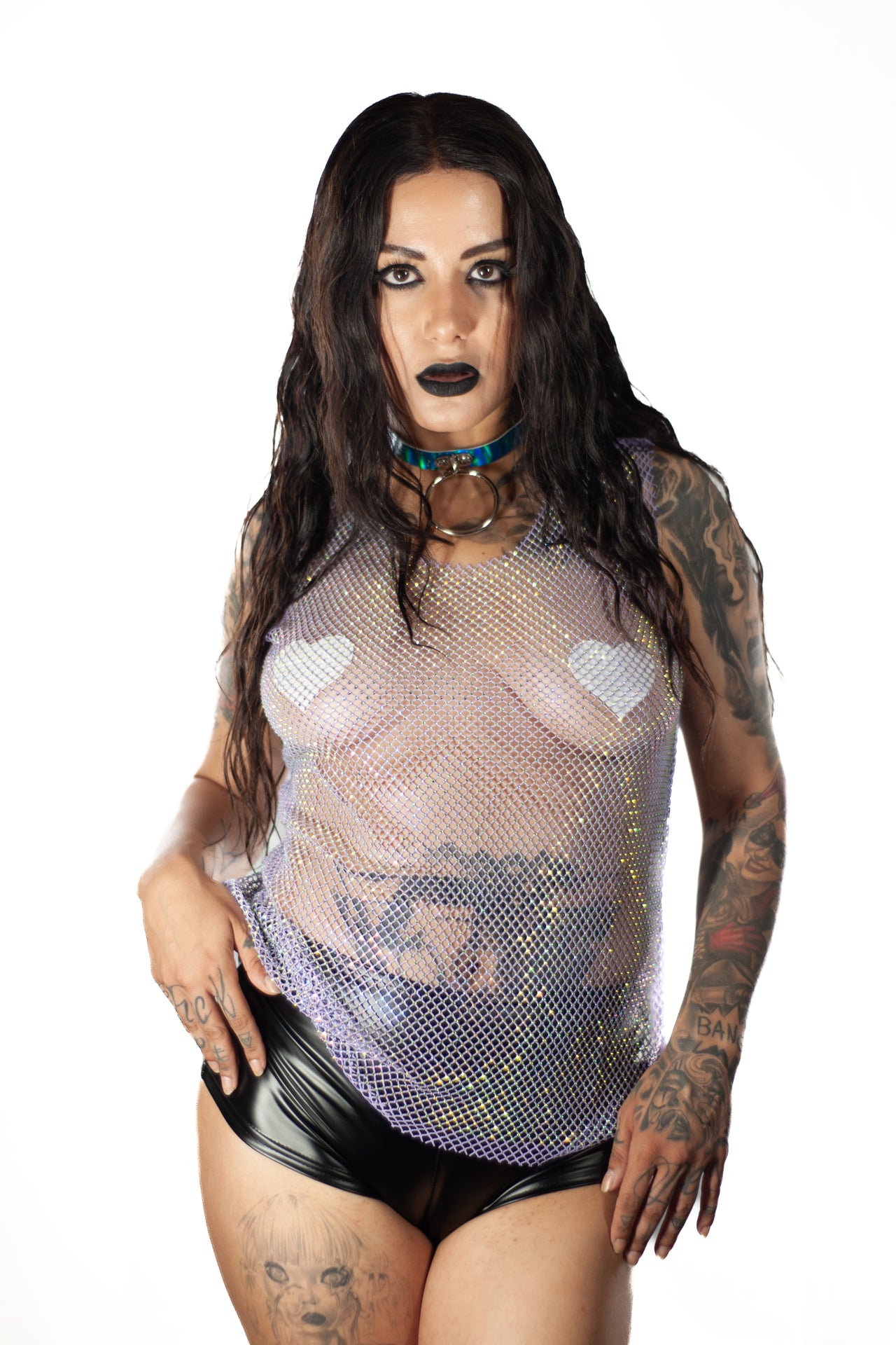 Chemise brillante ajourée