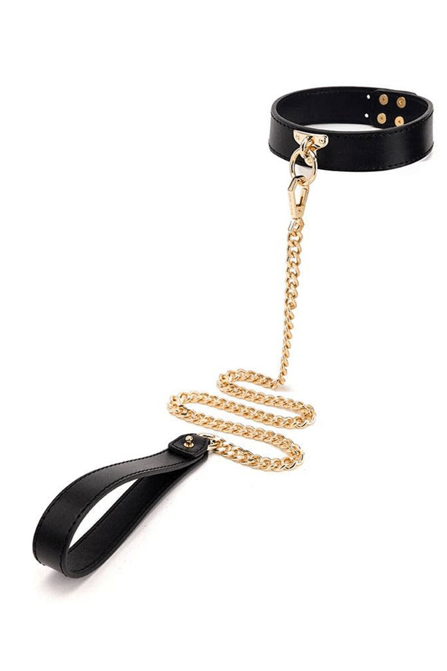 Coleira e coleira de couro falso