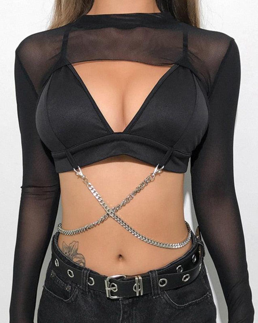 Long Sleeve Fishnet Crop Top