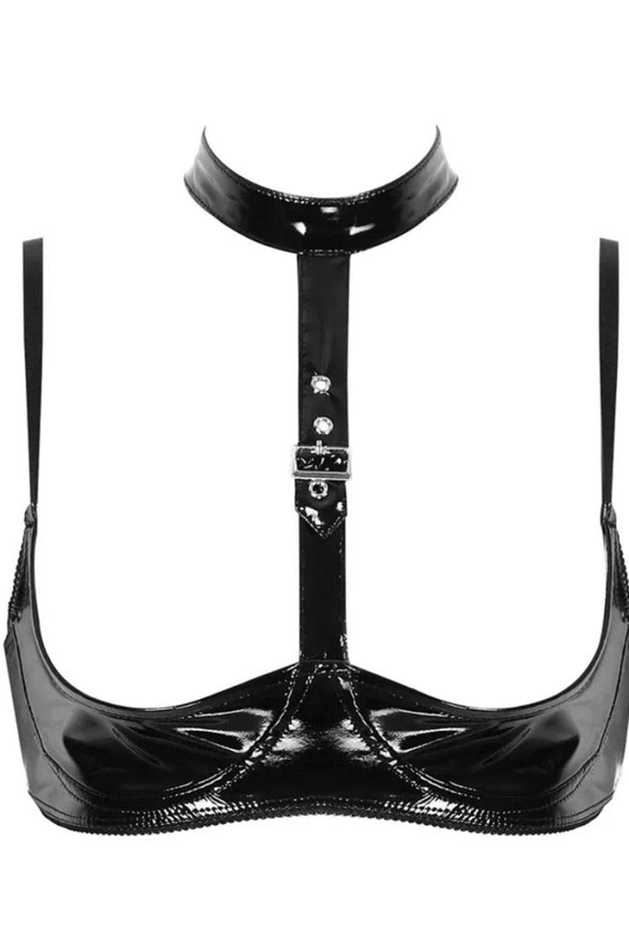 Sutiã de Couro Brilhante Copa Aberta