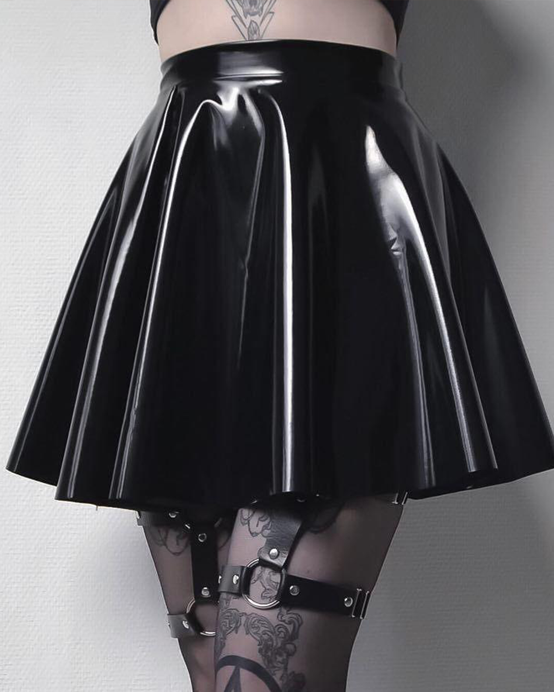 Steampunk Black Glossy Mini Skirt