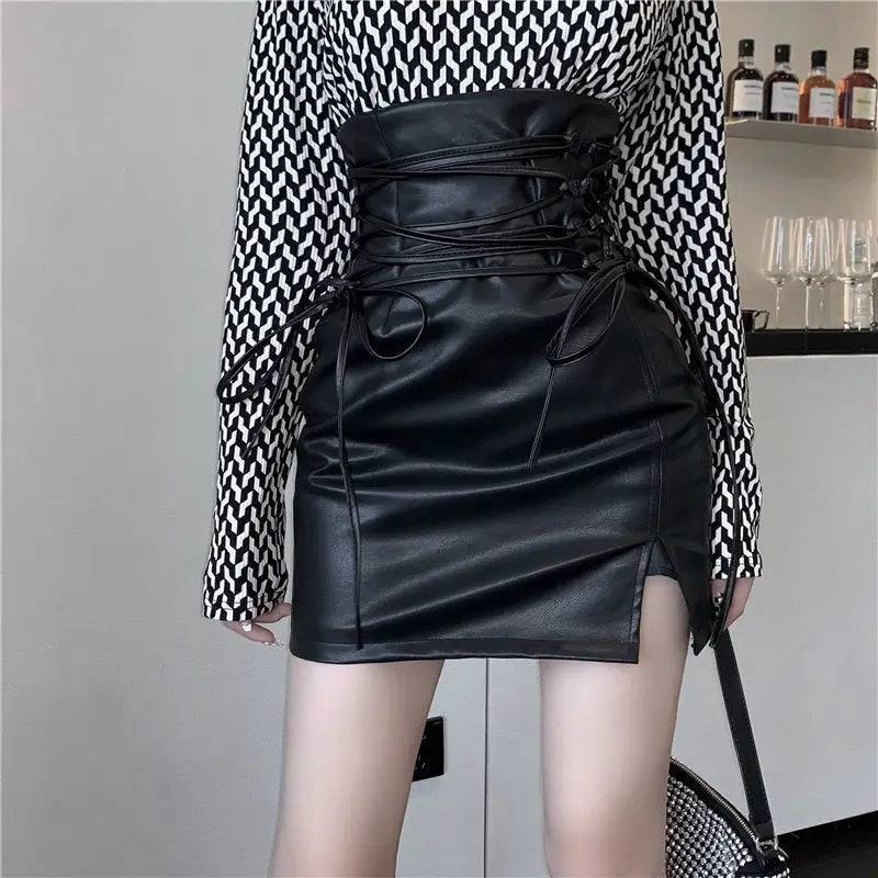 High Waist Lace Up Skirt