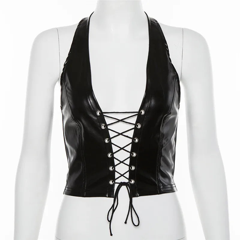 Leather lace sale up crop top