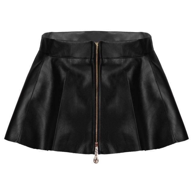 Leather High Waist Front Zipper Skirt